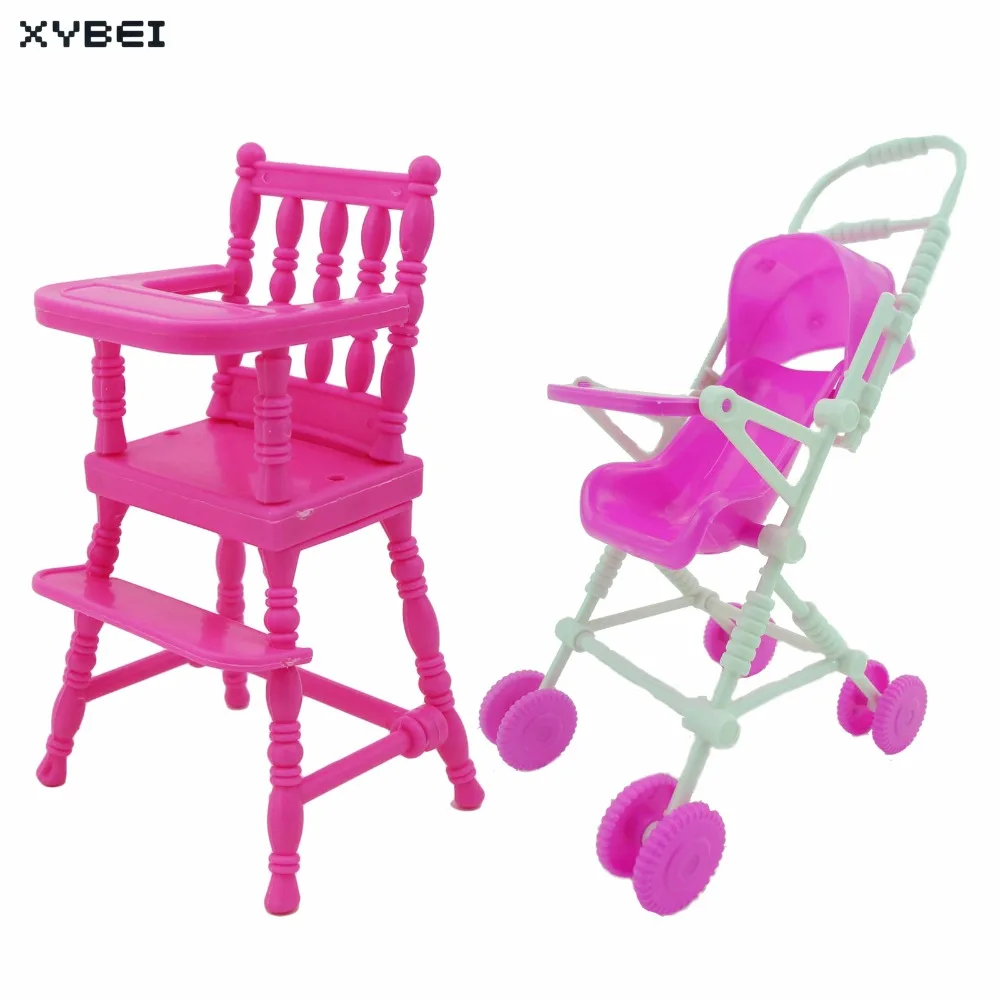 2 Items/Lot = 1x Mini Furniture High Chair + 1x Pink Assembly Baby