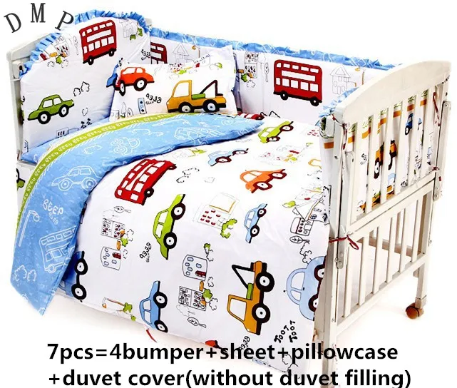 

Promotion! 6PCS Cot Bedding set 100% breathable cotton autumn and winter baby bedding set (bumper+sheet+pillow cover)