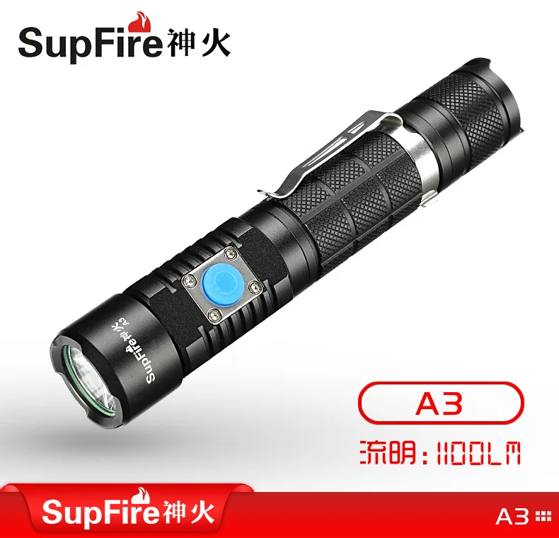 

SupFire A3 Rechargeable flashligh 1100 lumens 18650 Battery high power bright torch LED portable waterproof flashlight