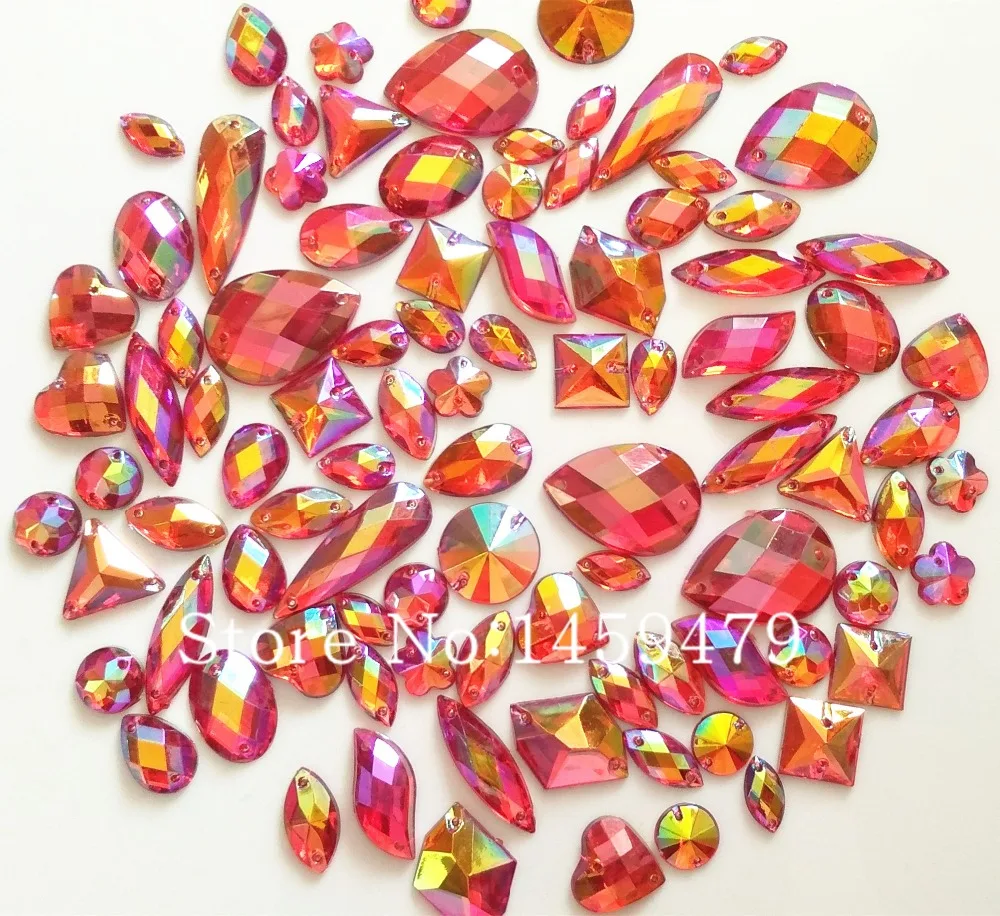 

50PCS Mix Size and Shape Red AB Color Sew On Acrylic Crystal Rhinestones Loose Beads Hand Sewing May Orders Mixed And Single