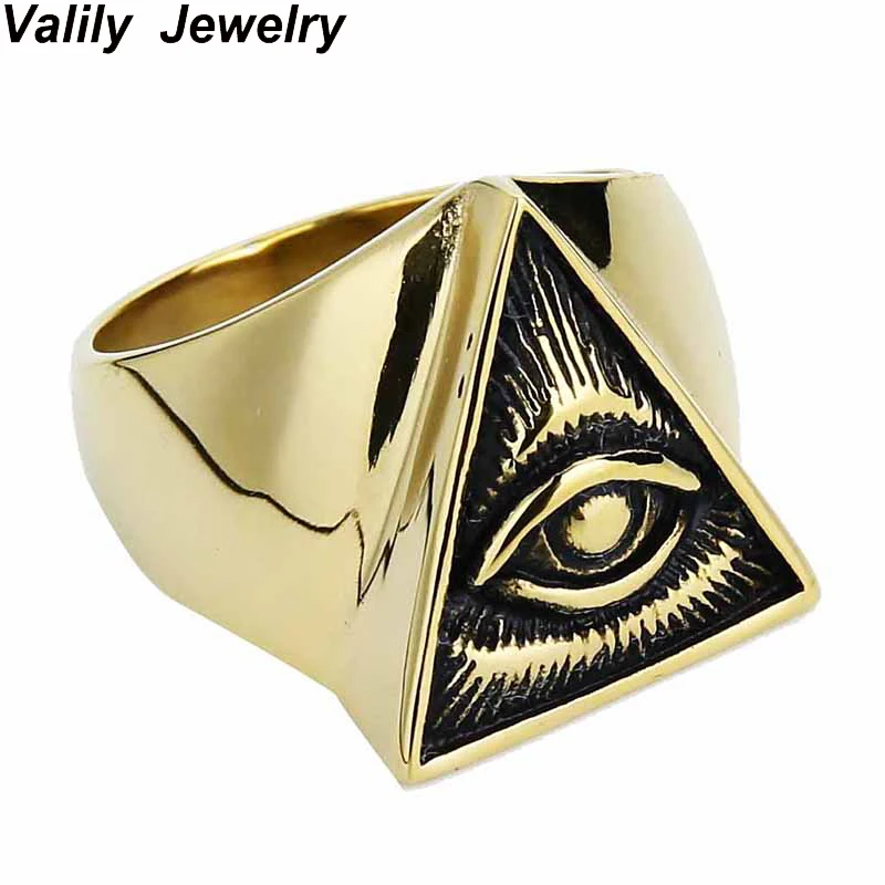 

EdgLifU Mens Egyptian Eye of Horus Ra Udjat Ring Talisman Silver Gold Stainless Steel Punk Biker Viking Ring Men jewelry