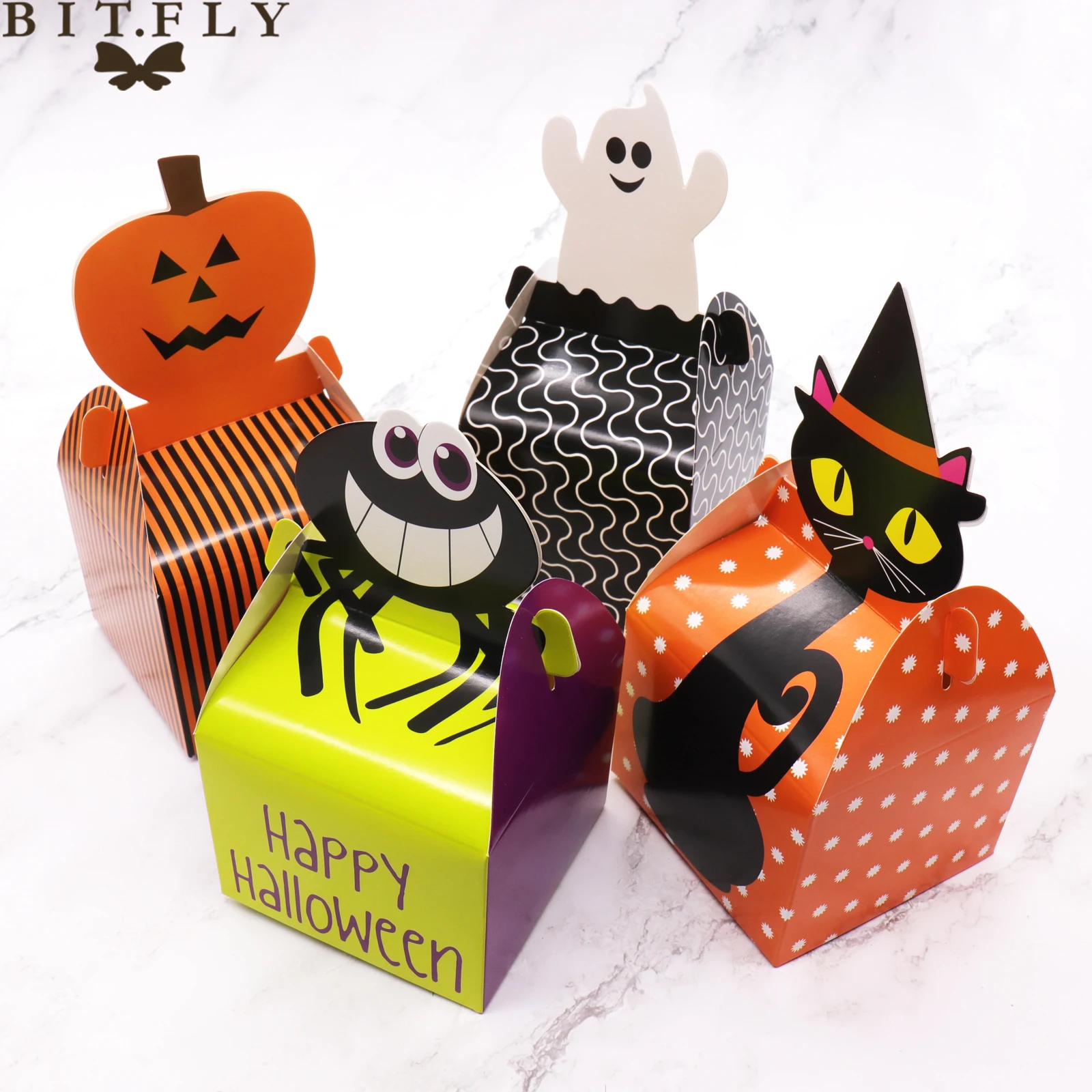 

10pcs Ghost festival Cat,spider ,Ghost ,pumpkin candy box Halloween decoration paper candy box festival party diy decorations