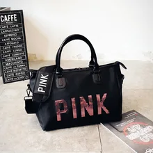 2018 Newest Design Sequins PINK Letters Gym font b Fitness b font Sports Bag Shoulder Crossbody