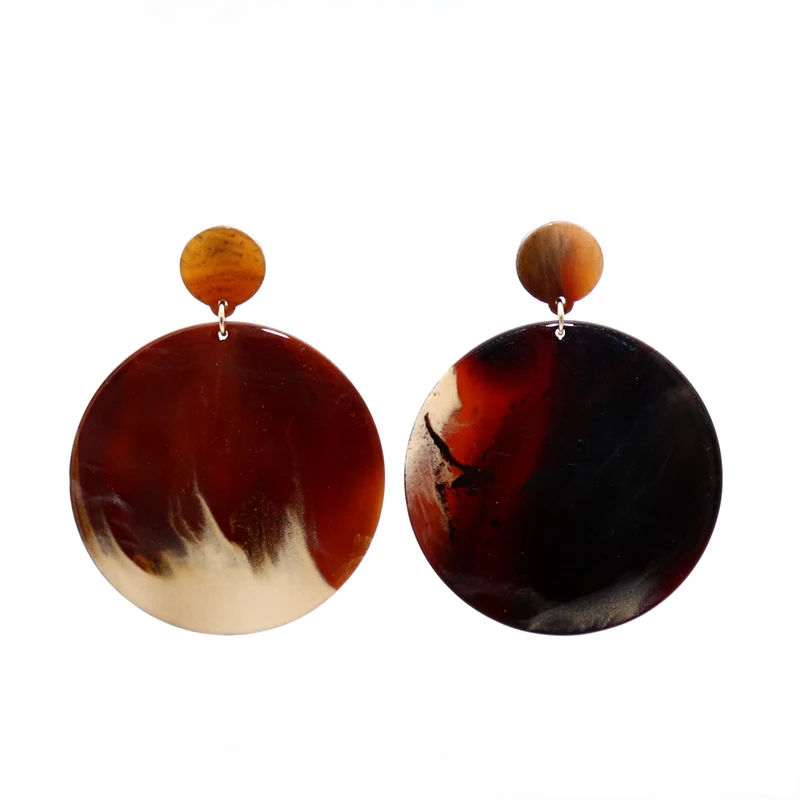 Creative Design Exaggerated Brown Resin Round Circle Dangle Earrings Statement Gothletic Earring for Women Jewelry Bijoux | Украшения и