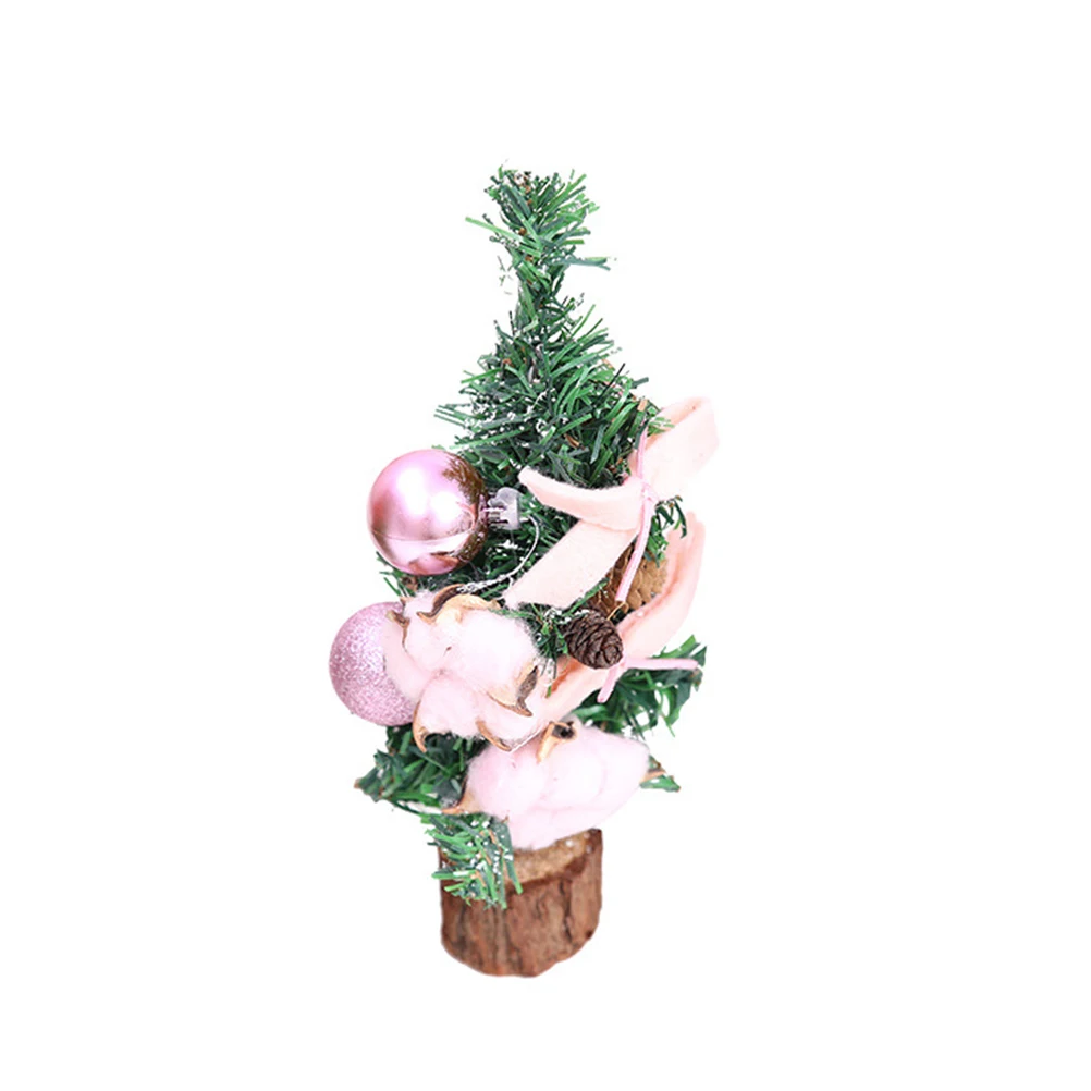 

Tabletop Christmas Tree with Wood Base Xmas Bonsai Desktop Craft Decor Home Party Ornaments (Pink)