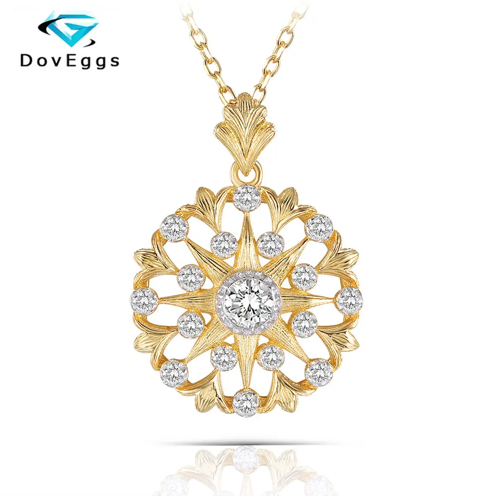 

DovEggs Vintage Party 4K Yellow Gold Plated Silver Center 4mm GH Color Lab Grown Moissanite Pendant Ethnic Necklace for Women