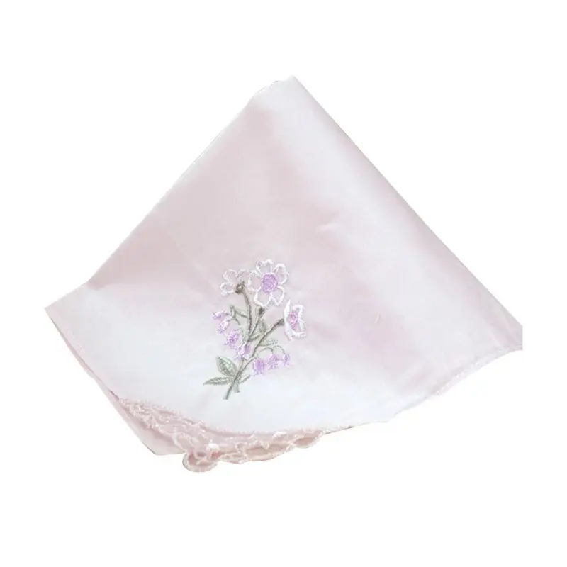 

3Pcs/Set Women Square Handkerchief Floral Embroidered Candy Color Pocket Hanky Lace Patchwork Cotton Baby Bibs Portable Towel