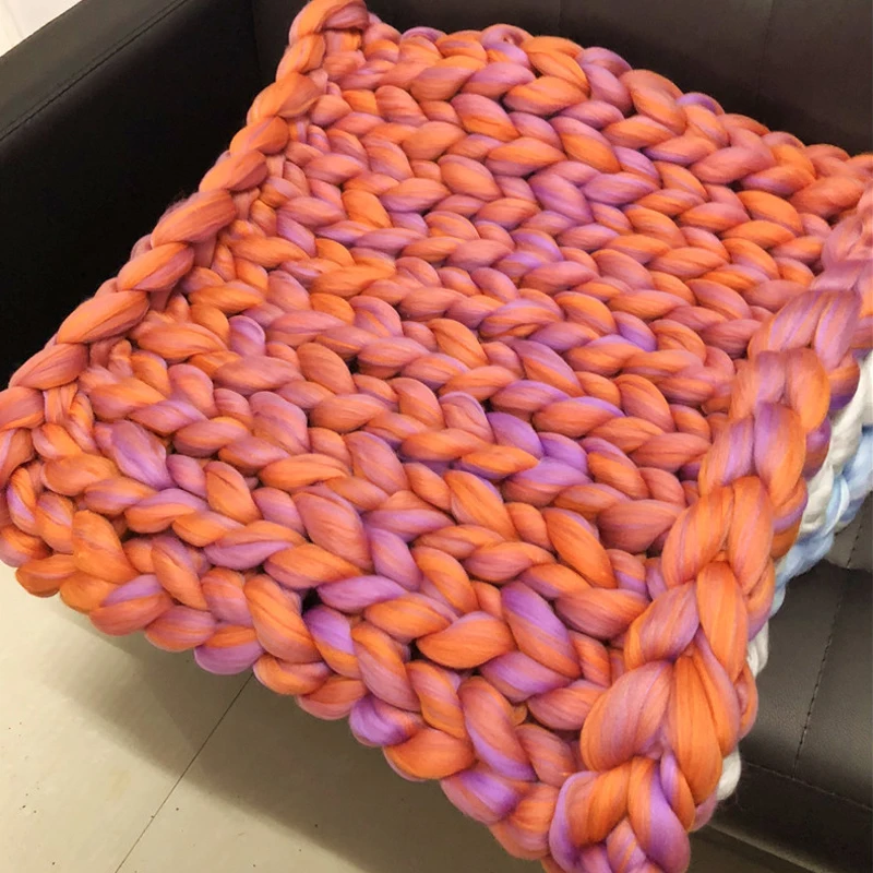

Gradient Stitching Color Super Thick Knitted Blanket Thick Yarn Throw Blankets for Beds for Sofa