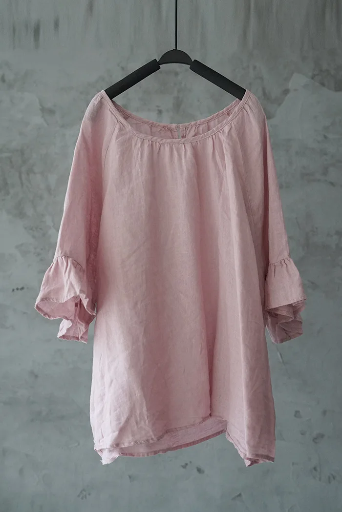 SCUWLINEN Vestidos Для женщин летний топ Однотонная повседневная обувь o-образный широкими рукавами плюс Размеры свободные сладкий рами рубашки корейский P055