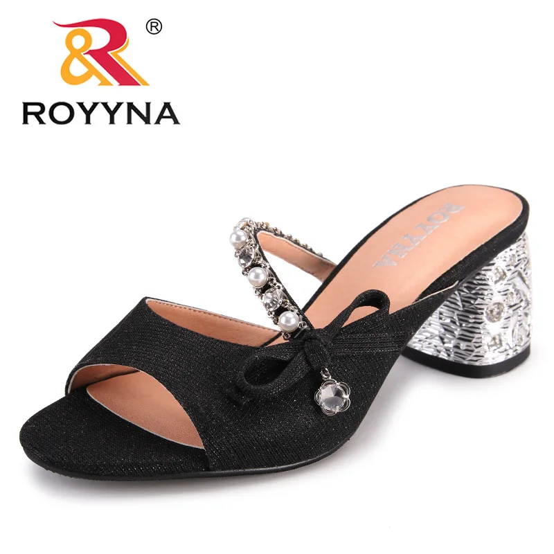 

ROYYNA New Fashion Style Women Slippers Crystal Femme Summer Shoes High Heels Lady Slides Comfortable Fashionable Free Shipping