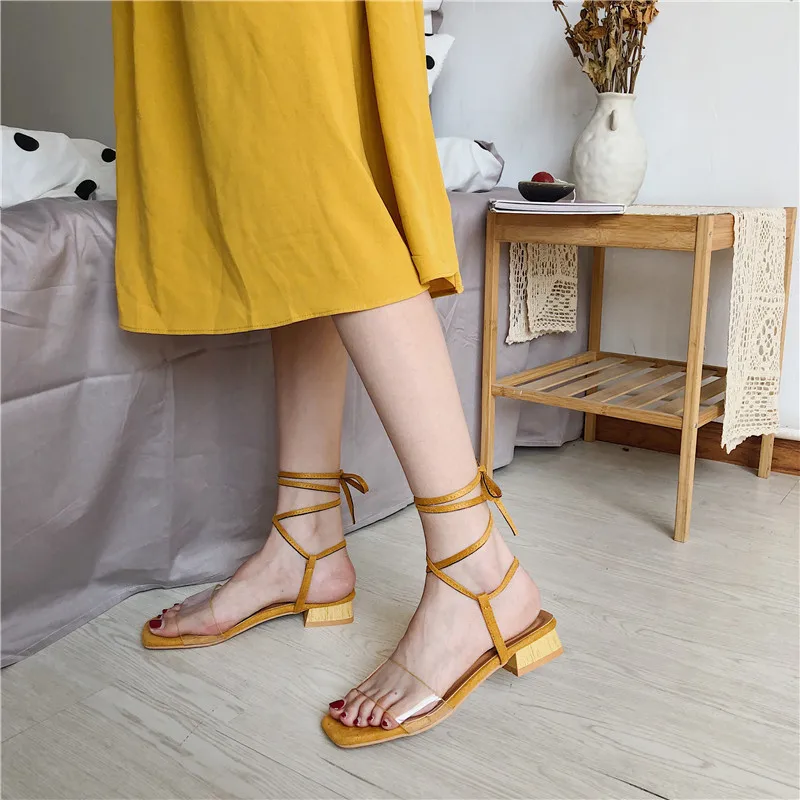 

Clear Heels Chunky Sandals Pvc Shoes Suit Female Beige All-Match shoes Cross 2019 Summer Med Cross-shoes Block Plastic Heeled