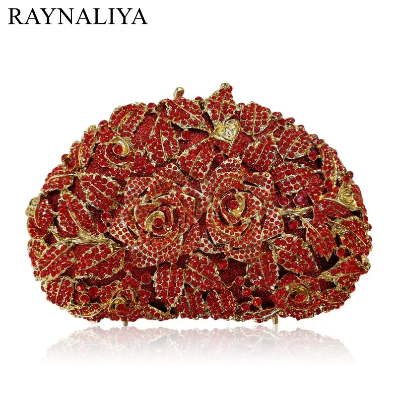 

Women Party Clutches New Arrivel Top Quality Two Rose Flowers Crystal Evening Bags Wholesale Floral Diamonds Purse Smyzh-e0299
