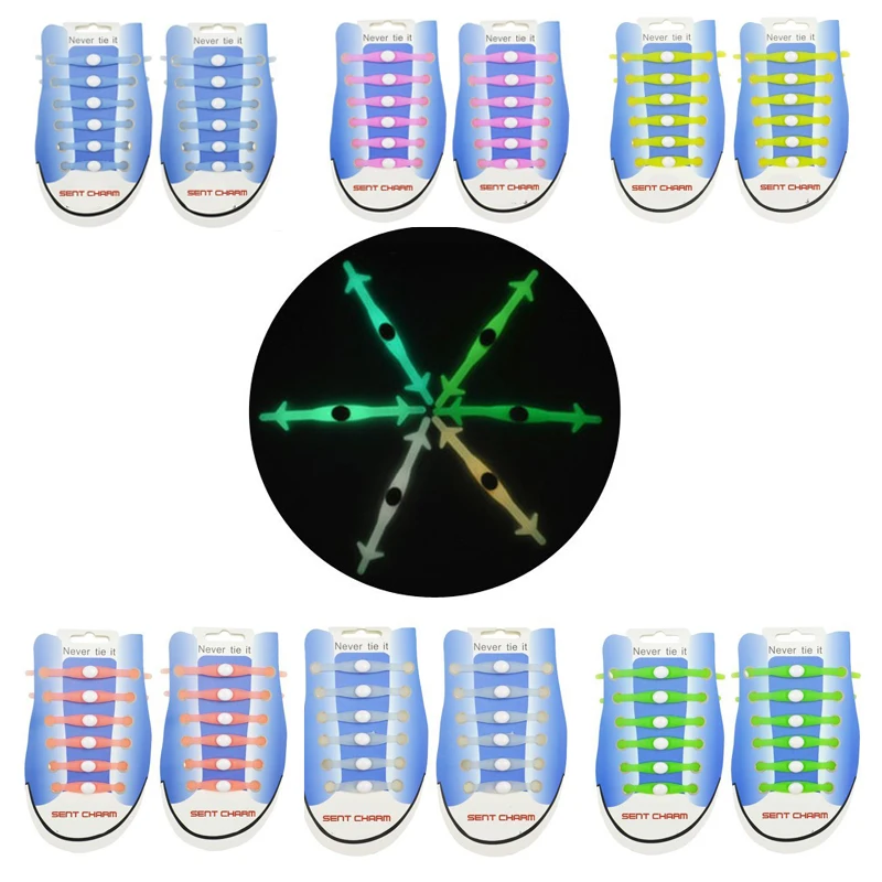 Новогодний подарок! 12 шт./упак. светящиеся ленивые шнурки без галстука Водонепроницаемые Шнурки для ночных Вечерние