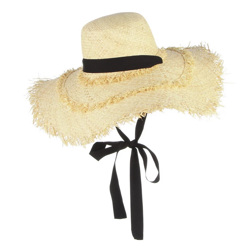 GEMVIE جديد الأزياء قبعات صيفية للنساء الوالدين والطفل بسيطة القش قبعة شريط أسود شاطئ كاب الطاقية البسيطة قبعة الشمس فيدورا بنما
