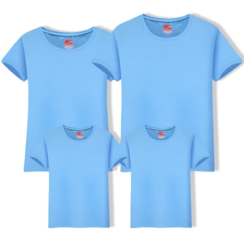Семейные футболки; Базовая футболка для женщин и мужчин; одежда для мамы и меня - Цвет: Небесно-голубой