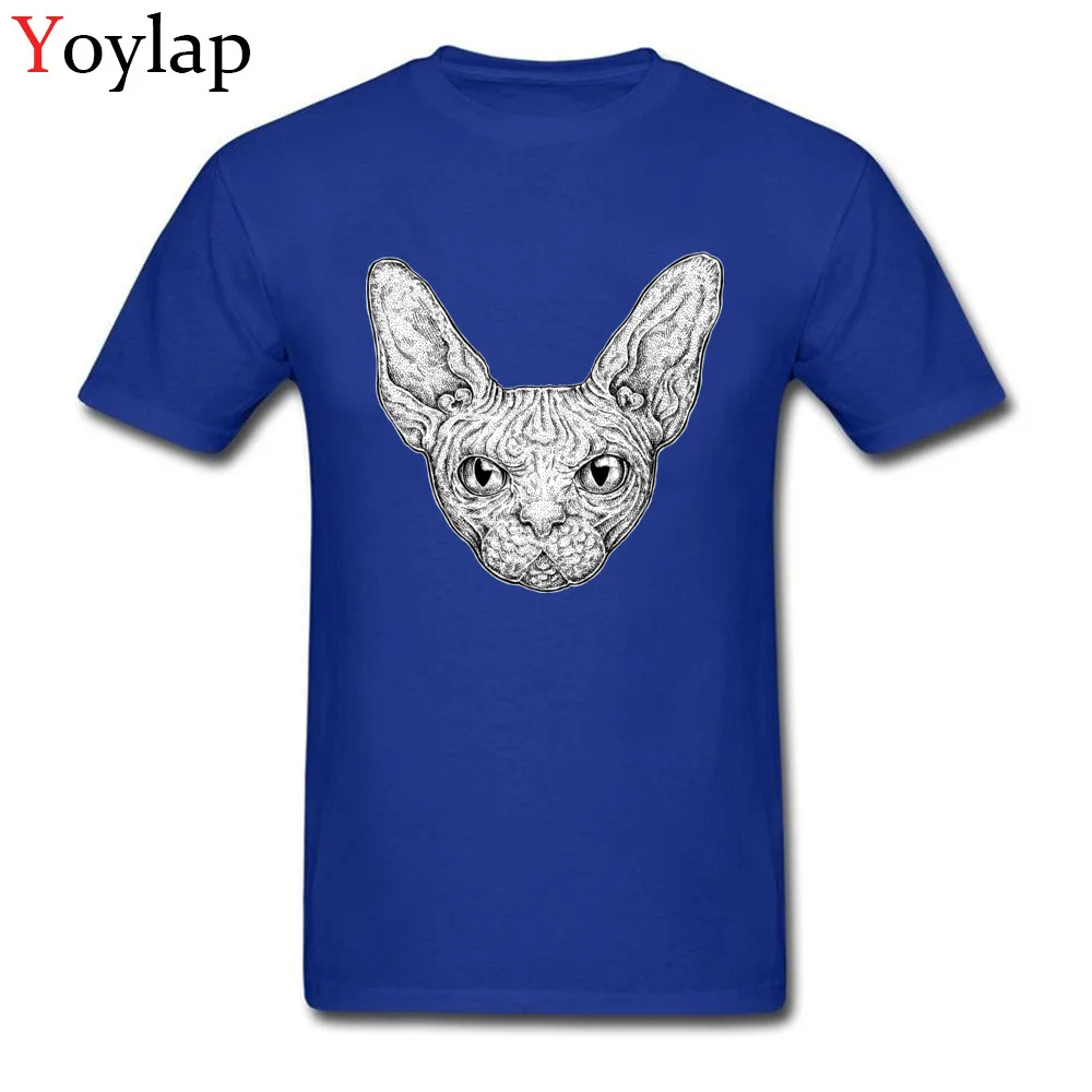 Design Men's Sphinx Cat T-Shirt Latest Summer Autumn Short Sleeve Crewneck 100% Cotton Tops Shirt Printed Tee-Shirt blue