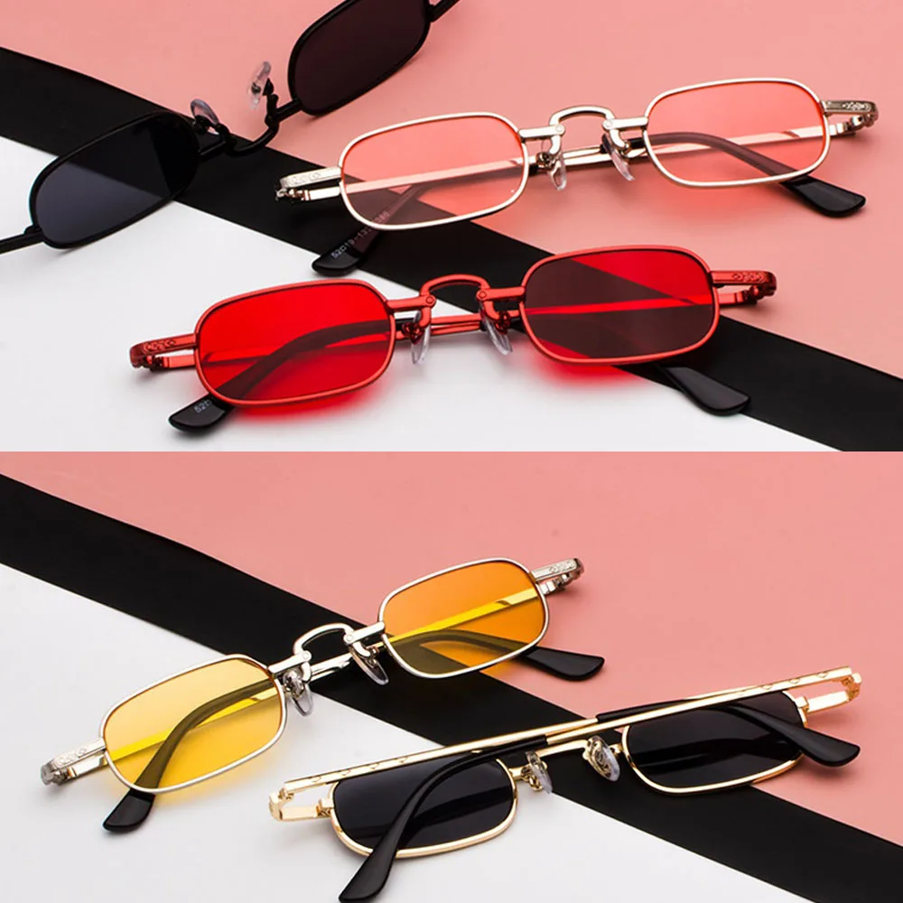 

Vintage Punk Glasses Clear Square Sunglasses Women Retro Sun Glasses For Men New 2018 Red Pink Yellow Brand Small Metal Frame