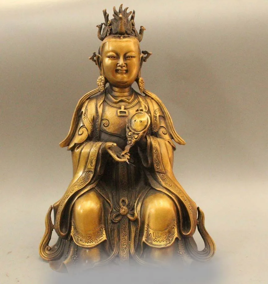 12"Chinese Tibet Buddhism Bronze Folk Sit Kwan Yin Guanyin Statuestatuestatue bronzestatue