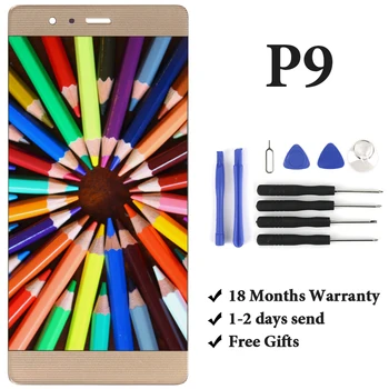 

No Dead Pixel Black White Gold Touch Screen For Huawei P9 EVA-L09 EVA-L19 LCD Display Assembly Phone Spare Parts + Repair Tool