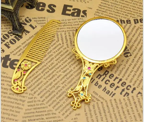 Зеркало для макияжа китайское винтажное полое резьба Стразы зеркало и Расчёска в комплекте