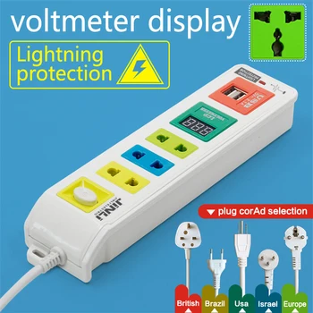 

BR IL AU US UK EU plug 3 Outlet & 2 USB & LED VOLTMETER Portable Charger Socket with price