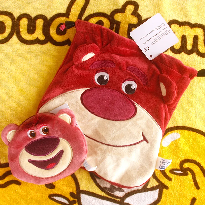

Candice guo! cute plush toy strawberry bear soft small coin bag storage drawstring bag rope bundle pocket birthday gift 1pc