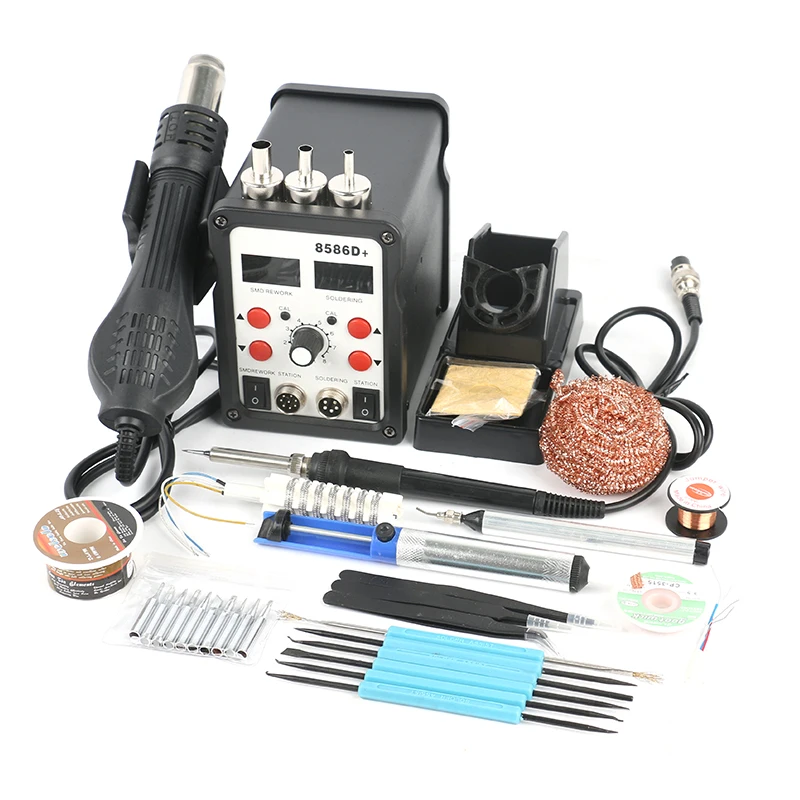 

8586D 2 in 1 Dual Display SMD Rework Soldering Station Hot Air Gun Set For PCB IC DIY Welding Repair Tools