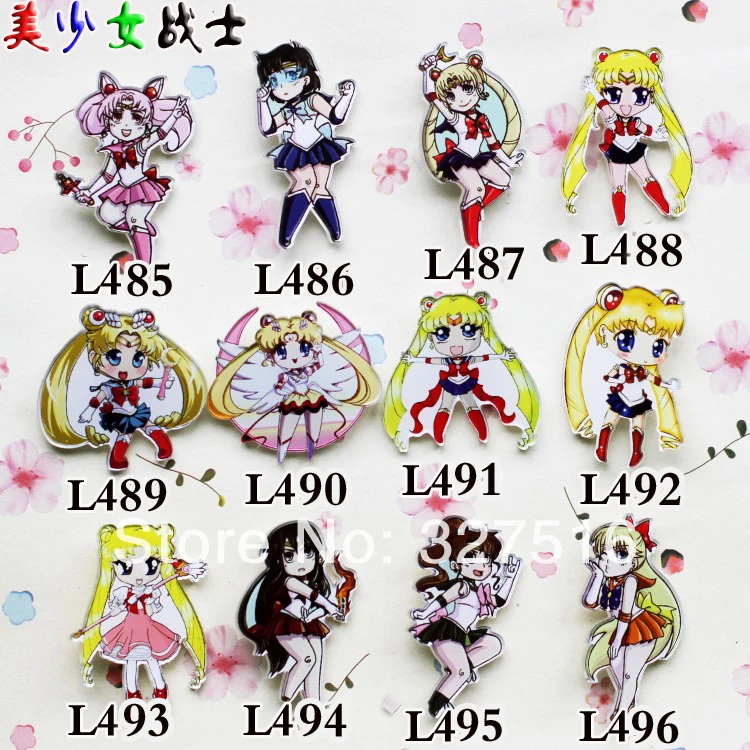 

12pcs/set Sailor Moon Cosplay Acrylic Fashion Accessories Brooch Pin Toys Free Shipping