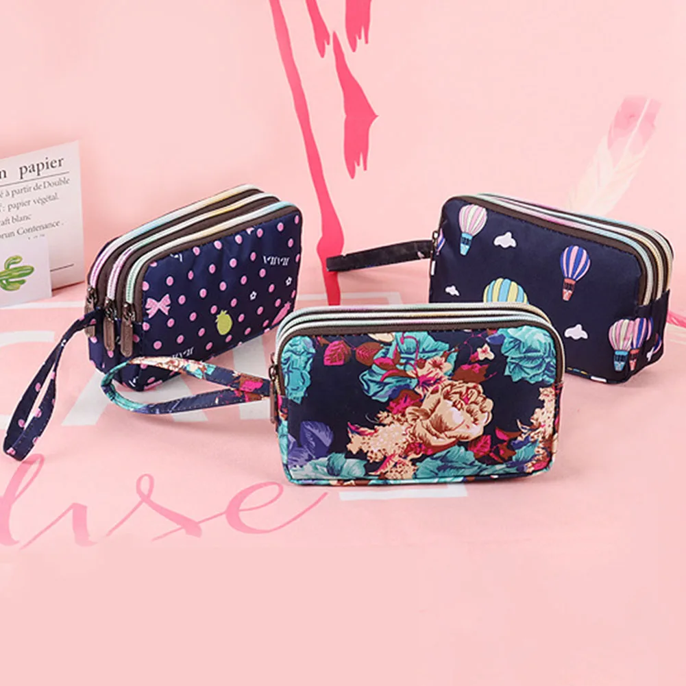 

Women Phone Bag Fashion Canvas Pouch Floral Casual Daily Clutch Large Capacity Three-layer Zipper Key Coin Long Section Handbag