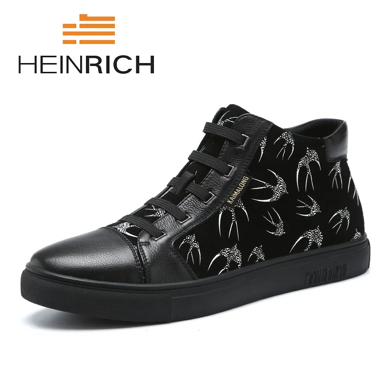 

HEINRICH 2018 Designer Fashion Luxury Men Shoes Brand Casual High Tops Shoes Men's British Style Popular Black Shoes Men