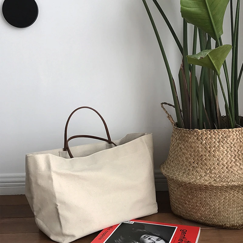 

large shopping bag jumbo canvas totes beach bag shoulder bag summer white casual totes 2017 fashion beige white color