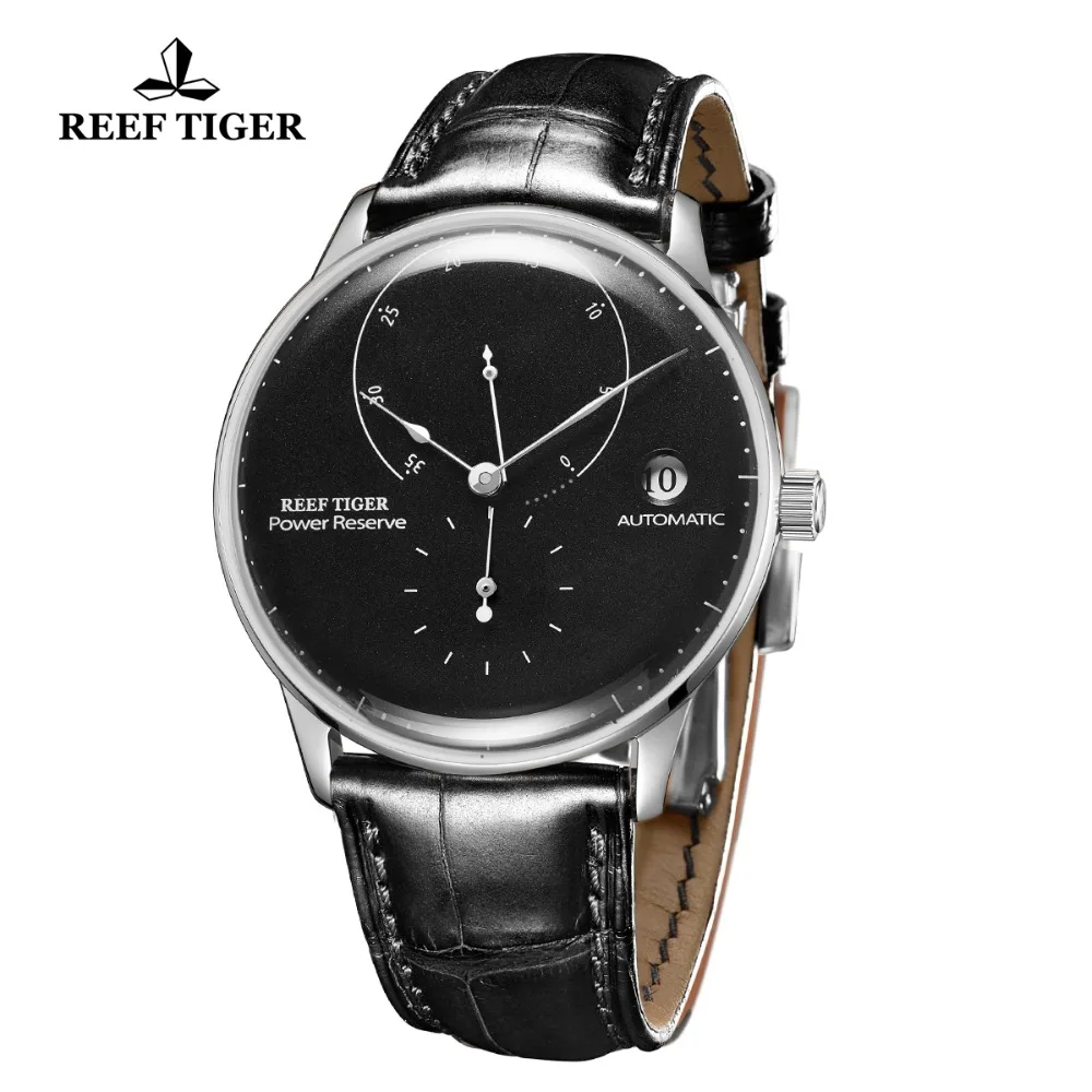 Reef Tiger/RT Business Casual Watches Mens Stainless Steel Automatic Watch Genuine Leather Strap Wa