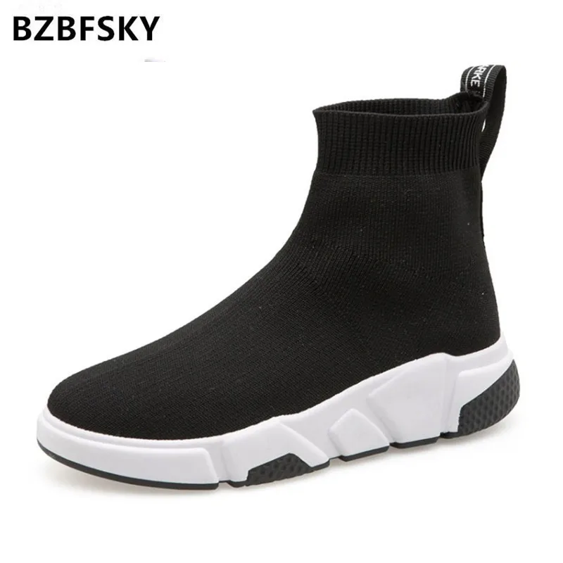 

Black Casual Sneakers Women High Top Shoes Woman Slip-on Knit Shoes Ladies Brand Designer Shoes Footwear Creepers Tenis Feminino