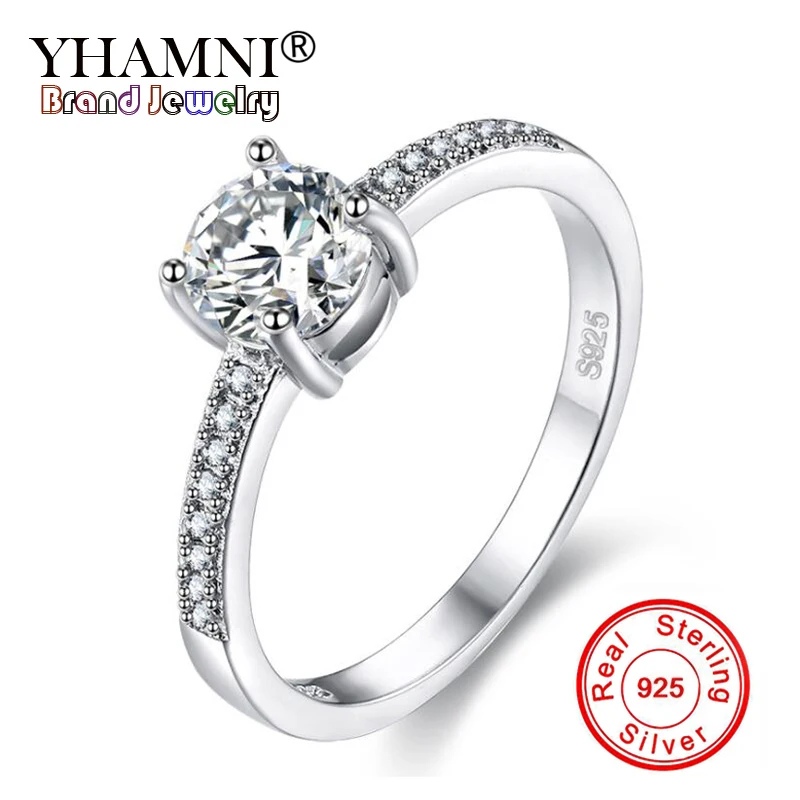 

YHAMNI Luxury 1 Ct 6mm CZ Zircon Ring 925 Sterling Silver Engagement Wedding Ring Fashion Jewelry For Women Gift YRA086