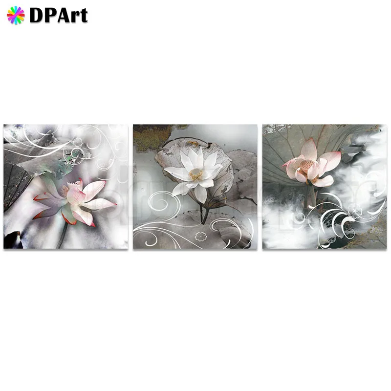 

3PCS Diamond Painting Full Square/ Round Drill Lotus Flowers 5D Daimond Painting Mosaic Cross Stitch Crystal Triptych Decor M511