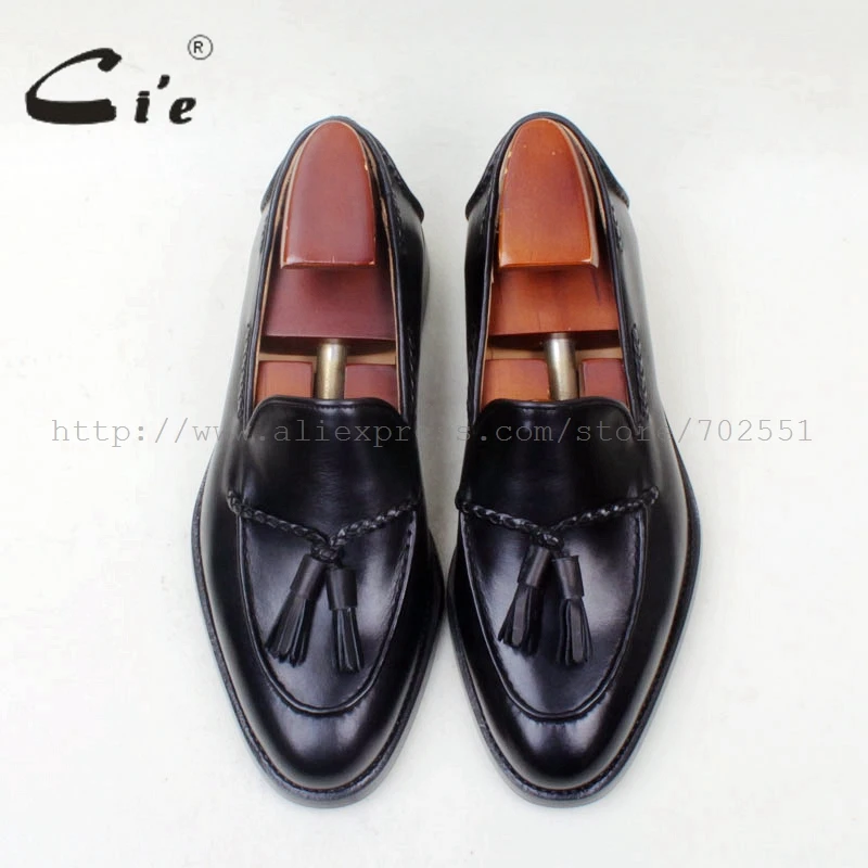 cie Round Toe Genuine Leather Outsole Bespoke Goodyear Welted Handmade Black Tassels Slip-on Men's Shoe loafer 158