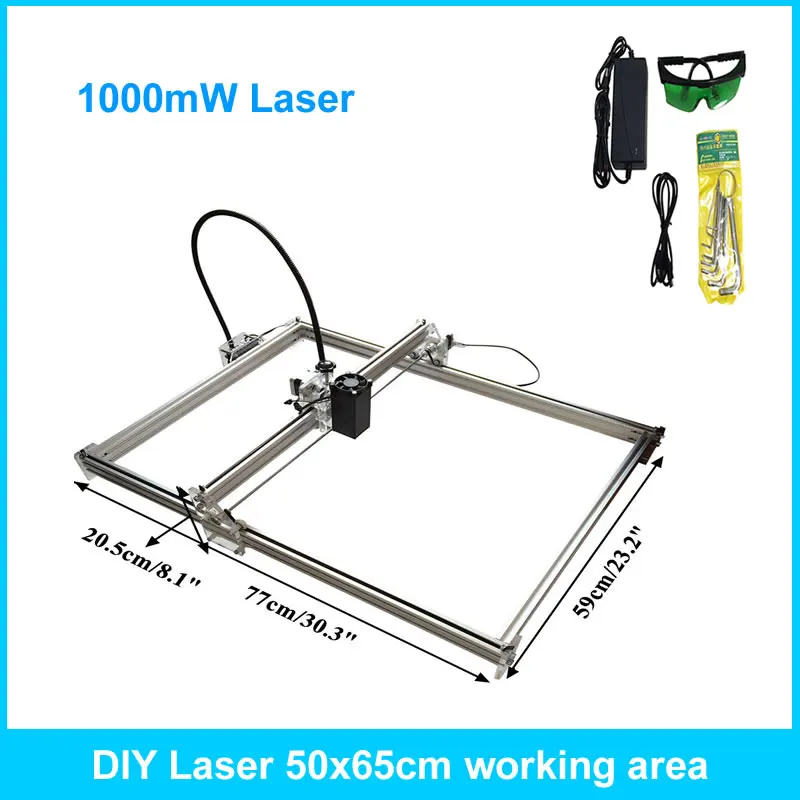 1000mW DIY Desktop Mini Laser Engraver Engraving Machine Laser Cutter Etcher 50X65cm Adjustable Laser Power