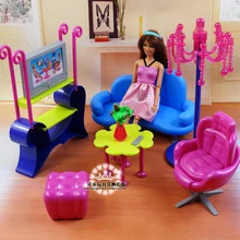 Miniature Furniture Entertainment living room sofa play set for barbie 1/6 Doll House Pretend Toys Diy assembly for Girl