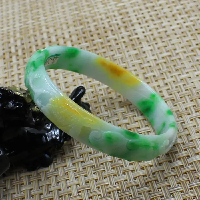 

61mm Chinese Hand-carved Emerald Green stoneite stone Gems Bracelet Bangle A200
