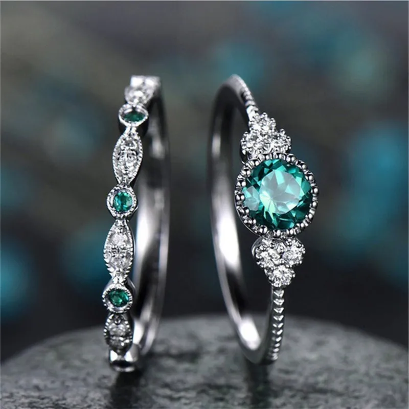 

2pcs Crystal Female Zircon Stone Ring Set Fashion Bridal Wedding Rings For Women Promise Love Engagement Ring jz454