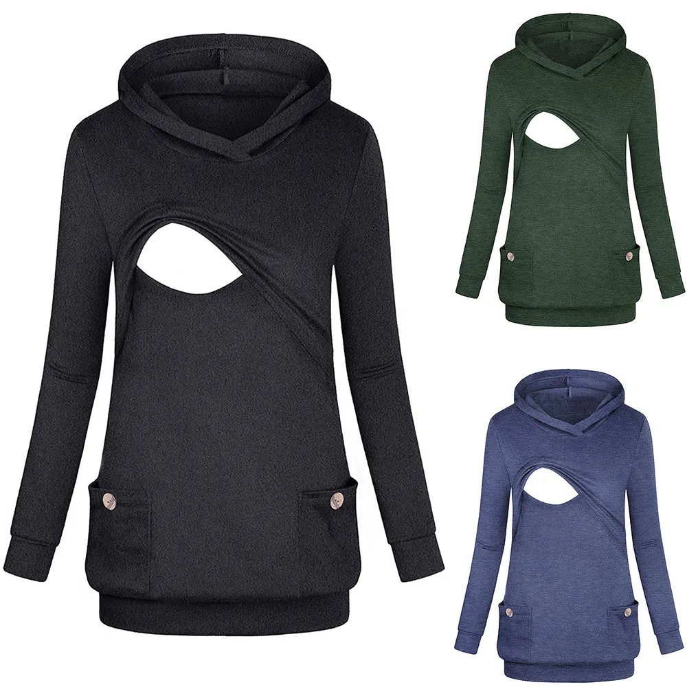 

Women's Nursing Hoodie Long Sleeves Solid Tops Breastfeeding Hoodie Sweatshirt