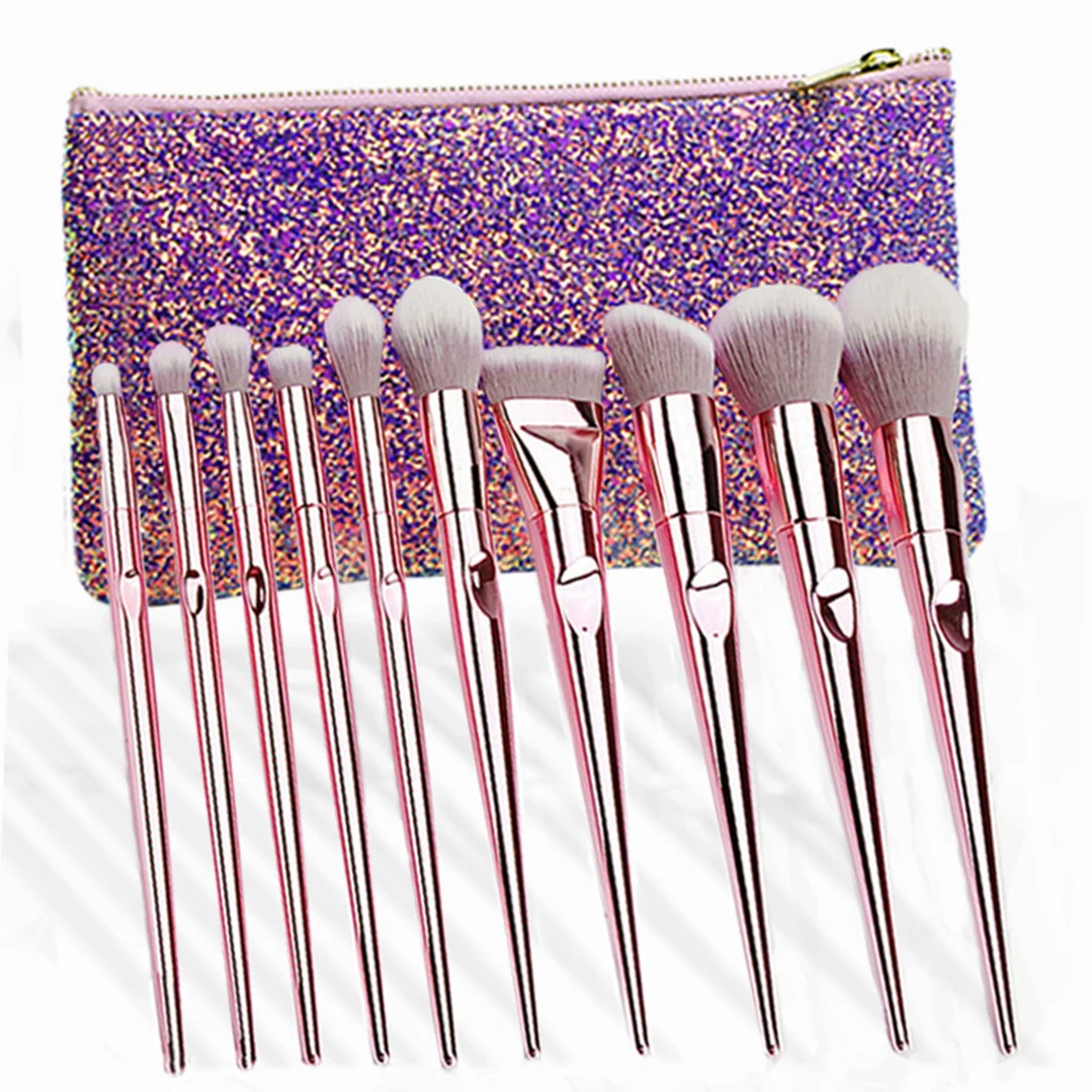 New 10Pcs Rose Gold Professional Cosmetic Makeup Brush Set Eyeshadow