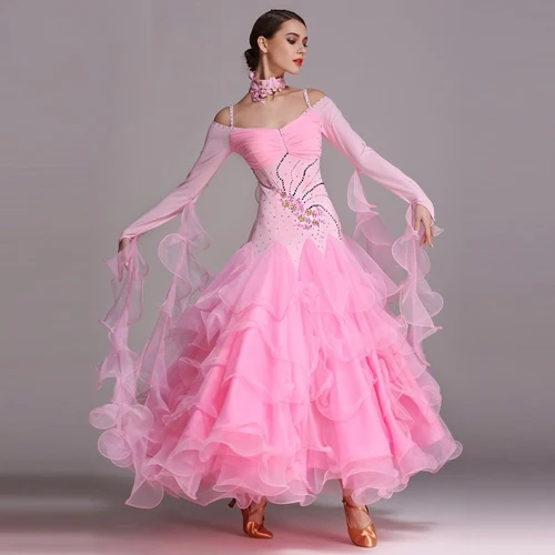 pink 6 видов цветов, платья для участия в конкурсах бального танца, Танцы бальное платье, для вальса платья Стандартный Танцы платье для современного танца платье фокстрот танго - Цвет: pink