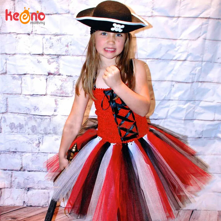 Kids Girls Pirate Tutu Costume Halloween Tutu Dress Skull Pattern Children Summer Dress with Mask Cosplay Party Clothing (3)