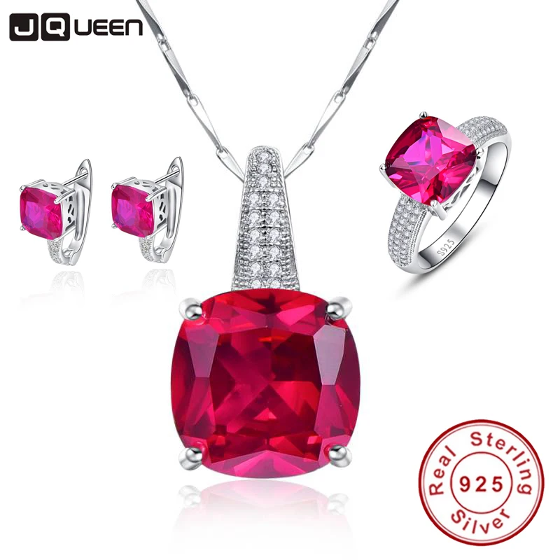 Romantic Wedding Jewelry Ruby Earrings Stud Chain Necklace CZ font b Rings b font Fine Jewelry