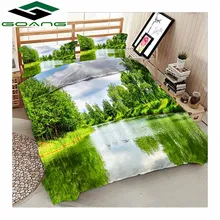 Best Price GOANG king size bedding set bed sheet duvet cover pillow case 3D reactive printing landscape tree 3pcs luxury bedding sets