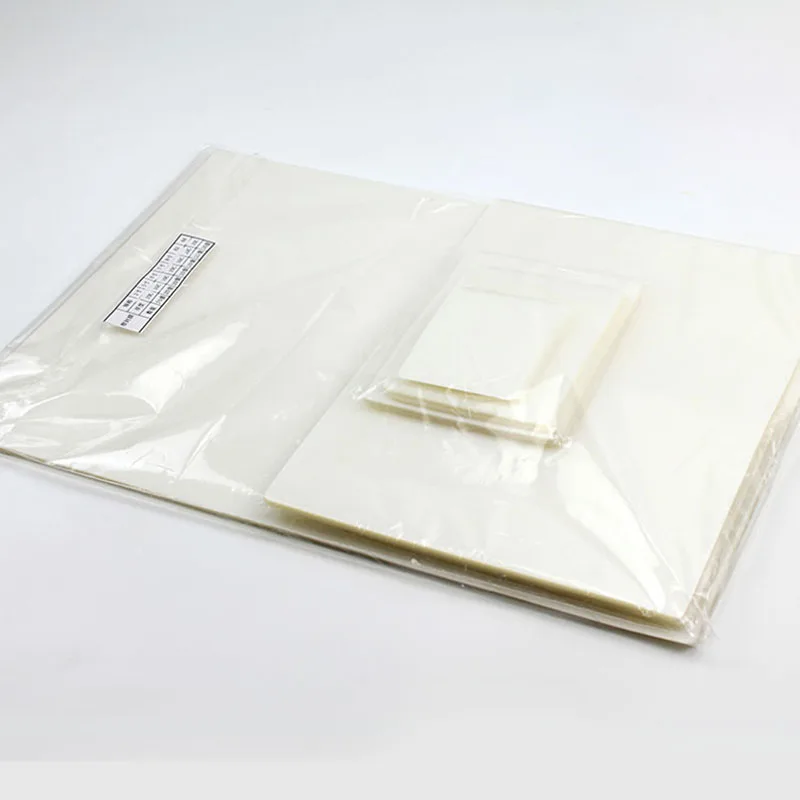 

100 mic, 7 Sizes ( 3" 5" 6" 7" 8" A3& A4) Thermal Laminating Film, PET+EVA, 20 Sheets/Each Size, 140 Pcs/Pack For Roll Laminator