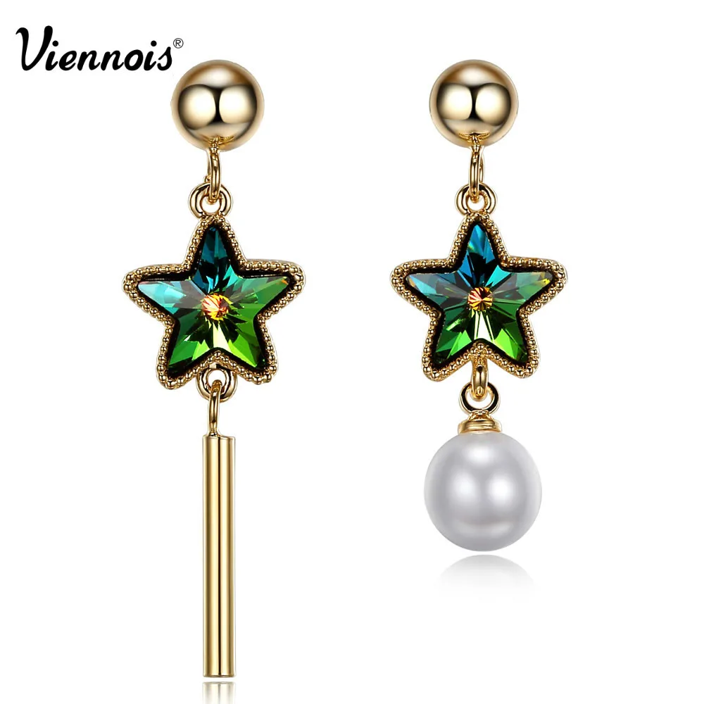 

Viennois Light Gold Color High Quality Alloy Simulated Pearl Earrings Crystals Luxury Star Earrings