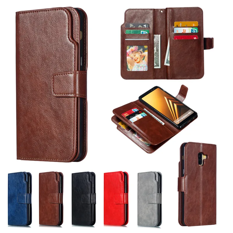 جلدية فاخرة حقيبة لهاتف سامسونج غالاكسي A7 A8 A6 زائد A5 A3 2018 2017 2016 فليب حالة بطاقة المحفظة غطاء المغناطيس الأعمال جراب هاتف