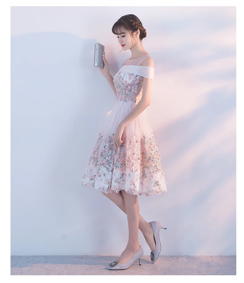 Princessally розовый короткое вечернее платье с цветочной аппликацией кружево короткий рукав Винтаж Элегантный вечернее платье на выпускной Халат
